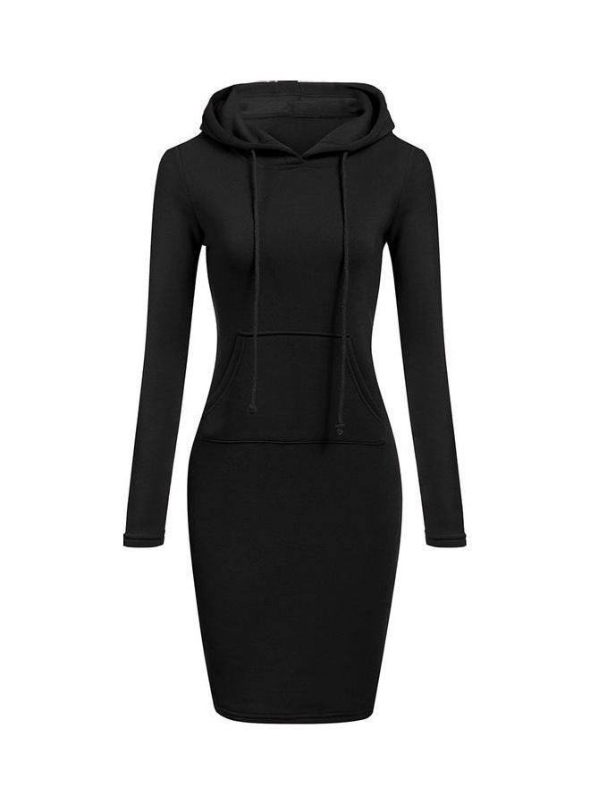 Solid Bodycon Hoodie Dress Black