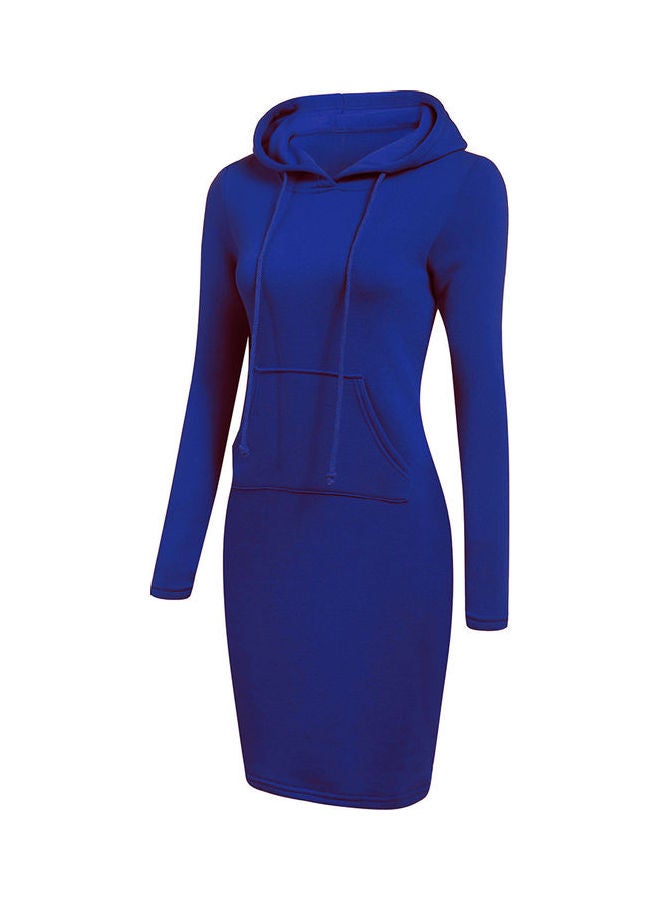 Solid Bodycon Hoodie Dress Blue