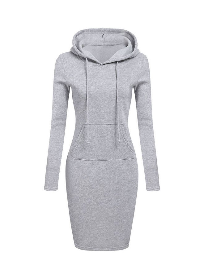 Solid Bodycon Hoodie Dress Grey