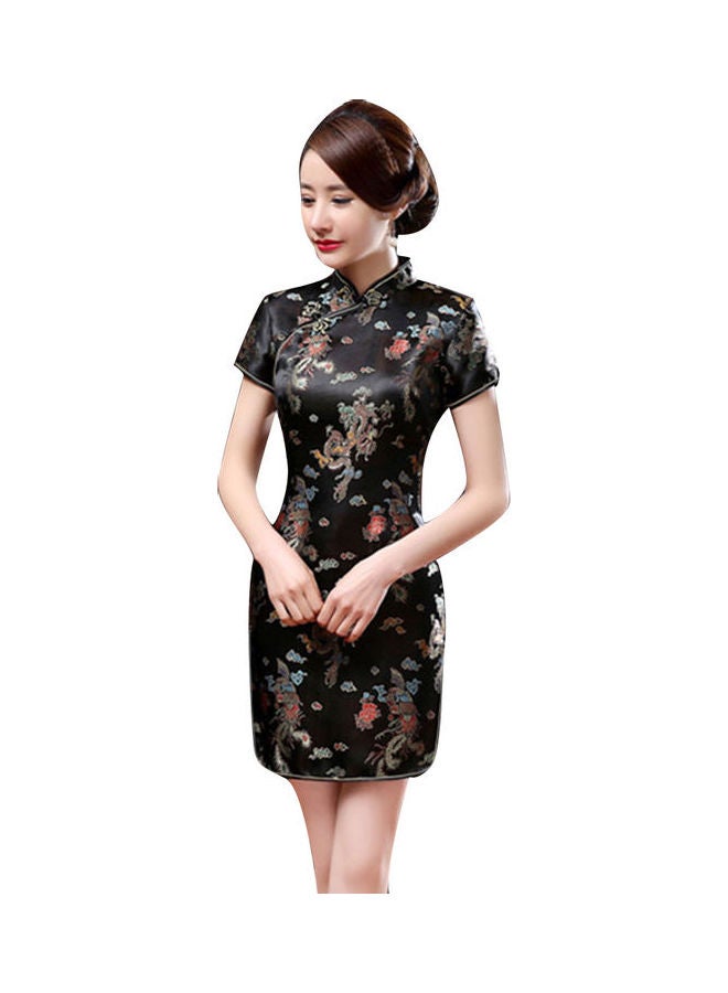 Floral Embroidered Mini Dress Black