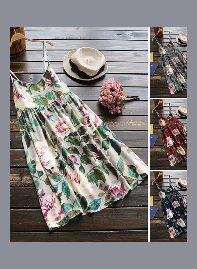 Flower Printed V Neck Spaghetti Mini Dress Red  - Image 2
