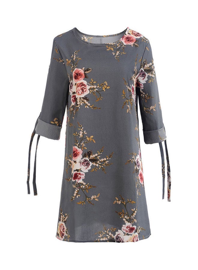 Floral Printed Mini Dress Grey/Pink/Green