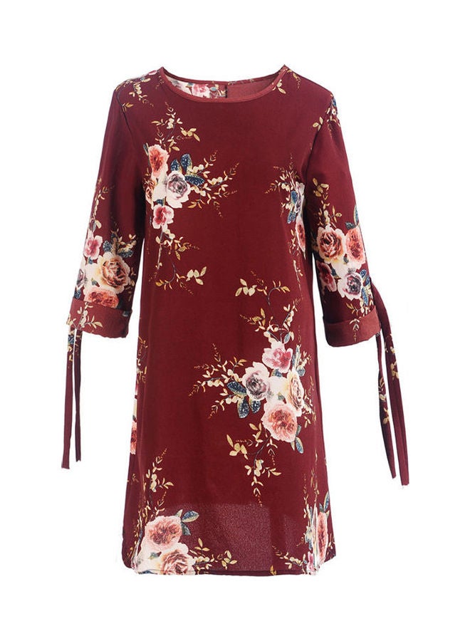 Floral Printed Mini Dress Red/Beige/Black