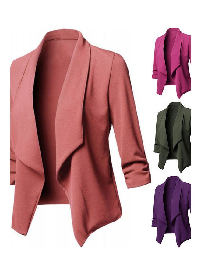 جاكيت بدلة مفتوح من الأمام بتصميم مكشكش وبليزر بقصة ضيقة مناسب لفصل الخريف أحمر - Image 2