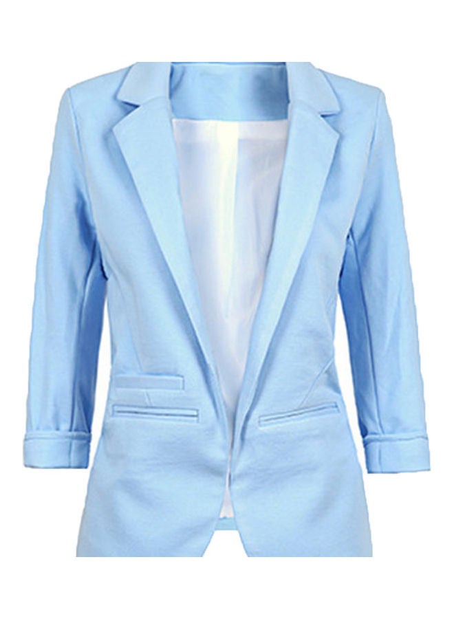Chic Lapel Slim Pocket Blazer Outwear Coat Light Blue - Image 1