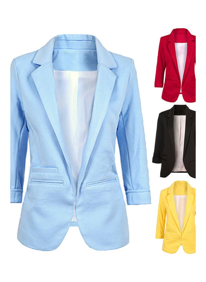 Chic Lapel Slim Pocket Blazer Outwear Coat Light Blue - Image 2