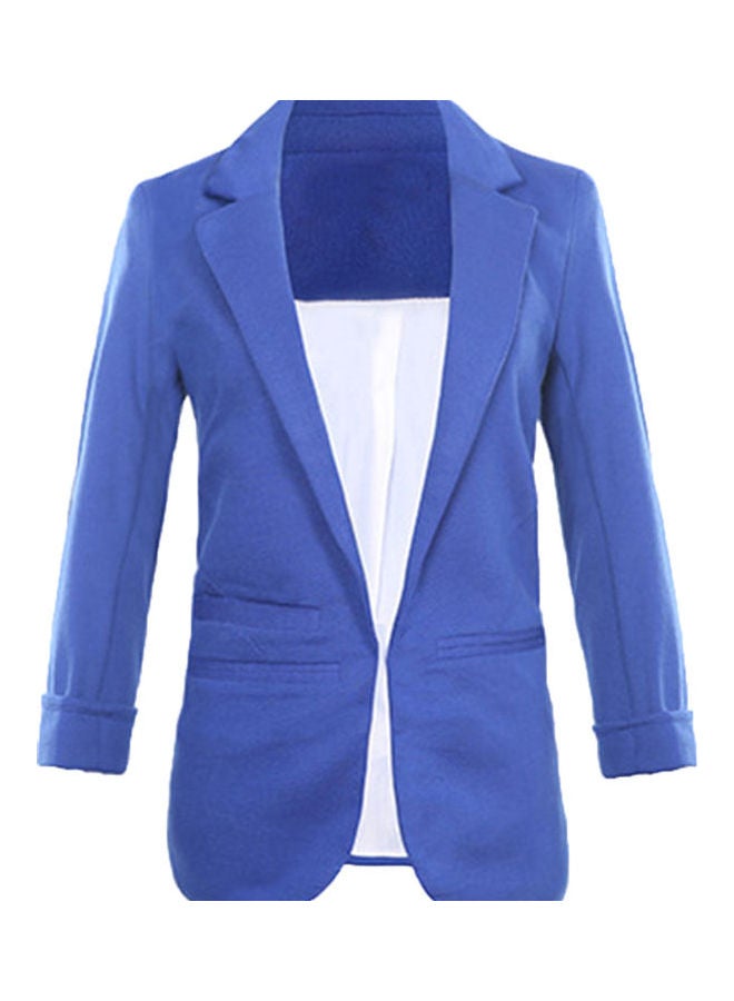 Chic Lapel Slim Pocket Blazer Outwear Coat Sapphire Blue
