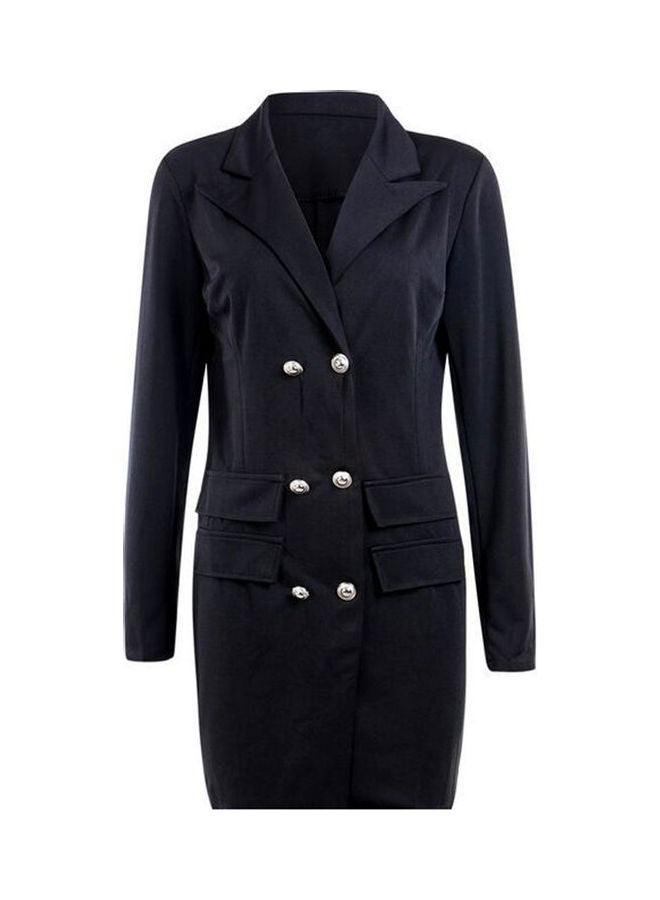 فستان رسمي بطية صدر وفتحة رقبة بتصميم حرف V أسود - Image 1