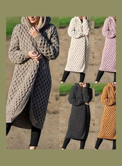 Thicken Knitted Sweater Cardigan Long Hooded Coat Khaki