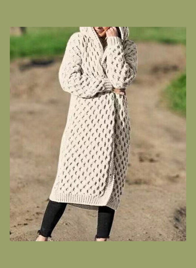 Generic - Thicken Knitted Sweater Cardigan Long Hooded Coat Khaki - Image 1