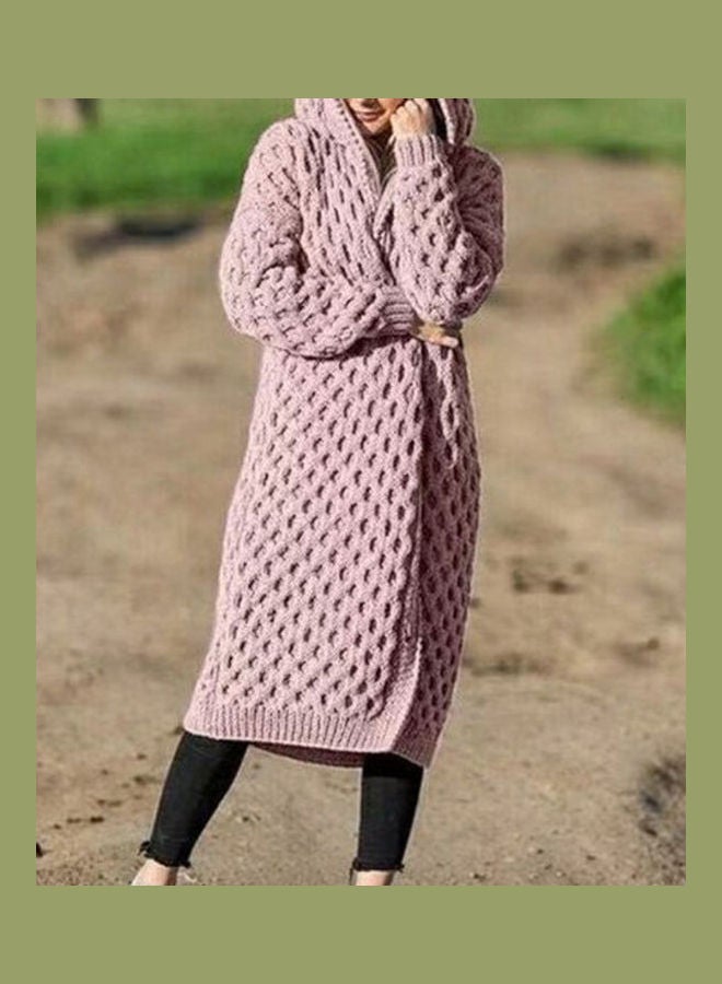 Generic - Thicken Knitted Sweater Cardigan Long Hooded Coat Khaki - Image 1