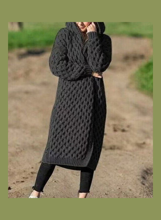 Generic - Thicken Knitted Sweater Cardigan Long Hooded Coat Khaki - Image 1