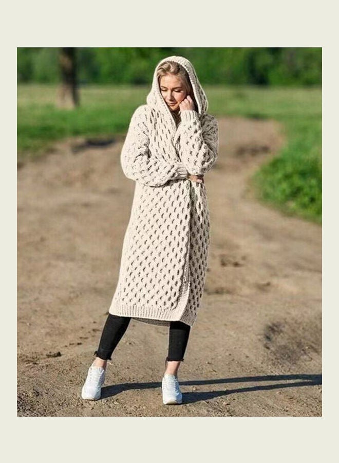 Generic Thicken Knitted Sweater Cardigan Long Hooded Coat Khaki  - Image 3