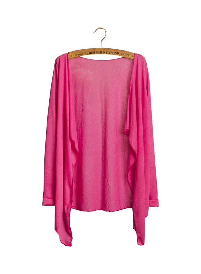 Summer Beach Long Sleeve Sunscreen Cardigan Casual Shawl Rose Red - Image 1