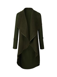 Generic Irregular Hem Open Front Lapel Outwear Cardigan Army Green  - Image 1