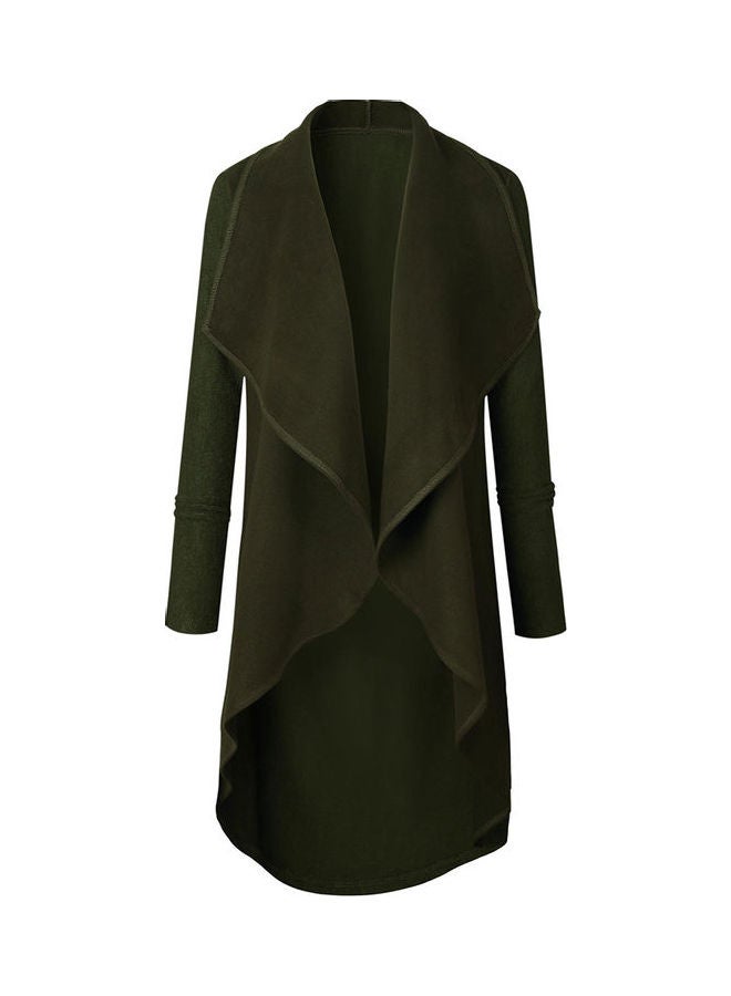 Irregular Hem Open Front Lapel Outwear Cardigan Army Green - Image 1