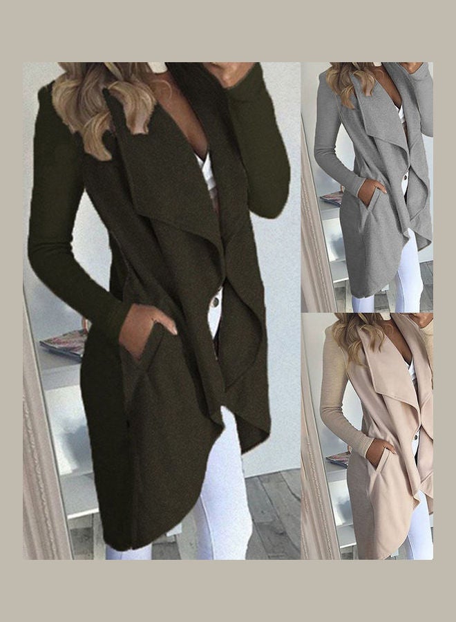 Irregular Hem Open Front Lapel Outwear Cardigan Army Green - Image 2
