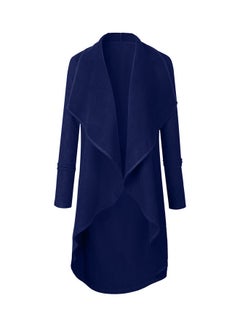 Generic Irregular Hem Open Front Long Sleeve Lapel Outwear Cardigan Blue 