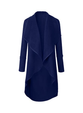 Irregular Hem Open Front Long Sleeve Lapel Outwear Cardigan Blue - v1608806168/N43276785V_1