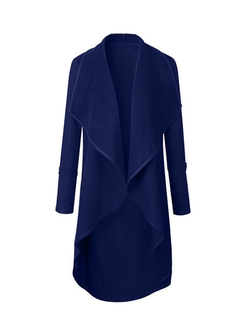 Irregular Hem Open Front Long Sleeve Lapel Outwear Cardigan Blue