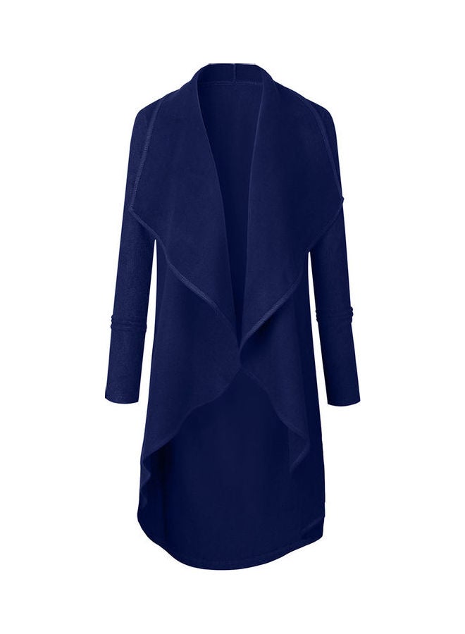Generic Irregular Hem Open Front Long Sleeve Lapel Outwear Cardigan Blue 