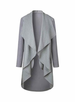 Generic Irregular Hem Open Front Long Sleeve Lapel Outwear Cardigan Grey 