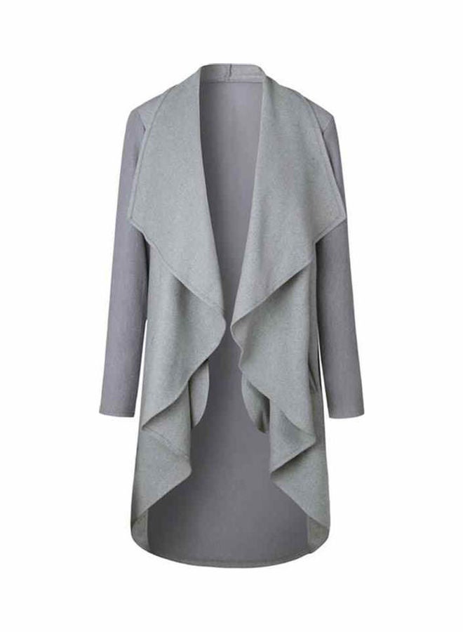 Generic Irregular Hem Open Front Long Sleeve Lapel Outwear Cardigan Grey 