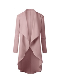 Generic Irregular Hem Open Front Long Sleeve Lapel Outwear Cardigan Pink 