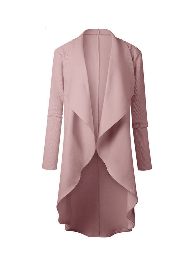 Generic Irregular Hem Open Front Long Sleeve Lapel Outwear Cardigan Pink 