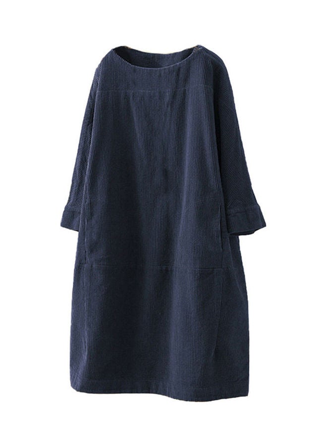 Plus Size Loose Midi Dress Dark Blue - Image 1