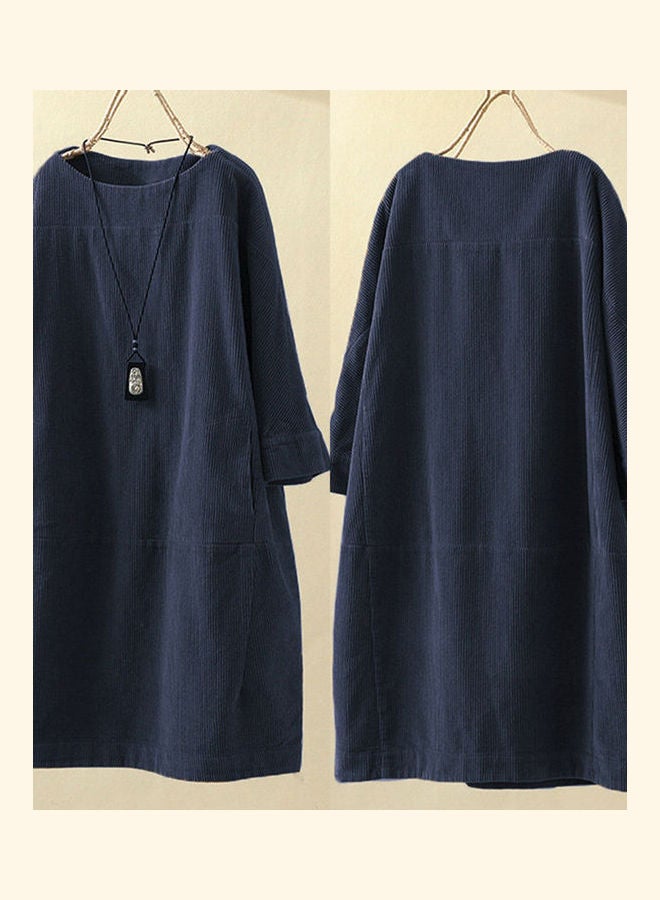 Plus Size Loose Midi Dress Dark Blue - Image 2
