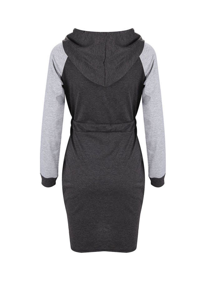 Drawstring Bodycon Hoodie Dress Black/Grey - Image 2