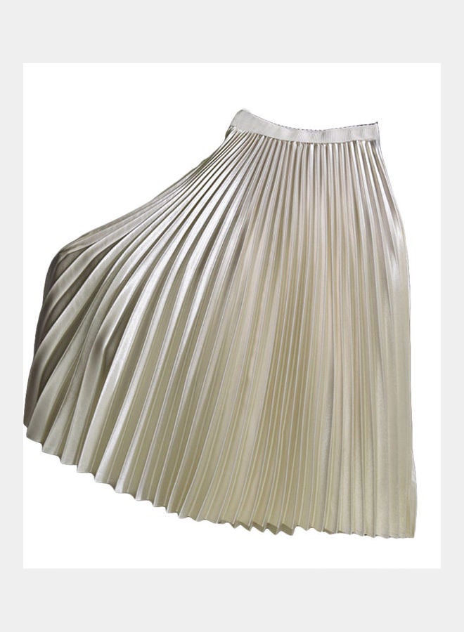 Generic - High Waist Elastic Band Maxi Long Pleated Skirt White - Image 1