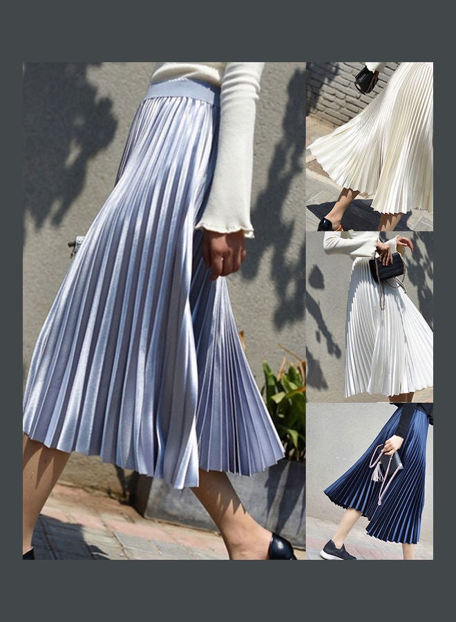 Generic - High Waist Elastic Band Maxi Long Pleated Skirt White - Image 1