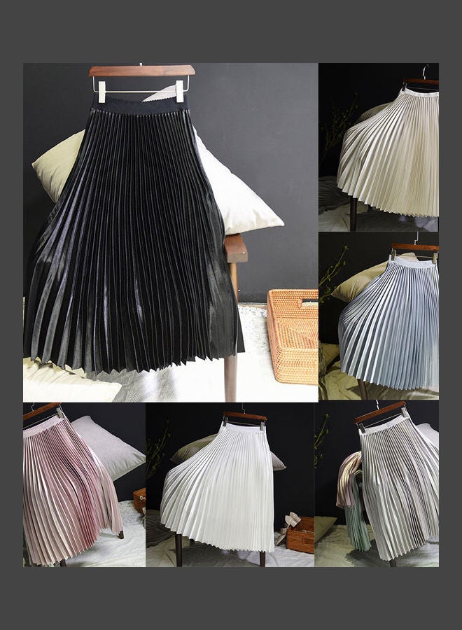 Generic - High Waist Elastic Band Maxi Long Pleated Skirt White - Image 1