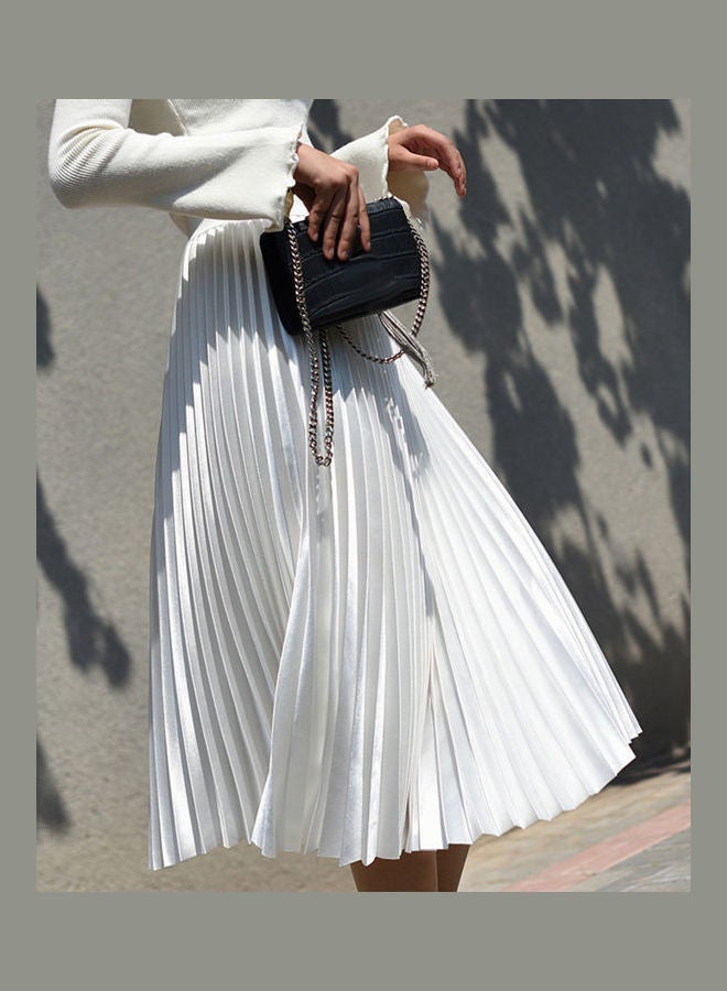 Generic - High Waist Elastic Band Maxi Long Pleated Skirt White - Image 1