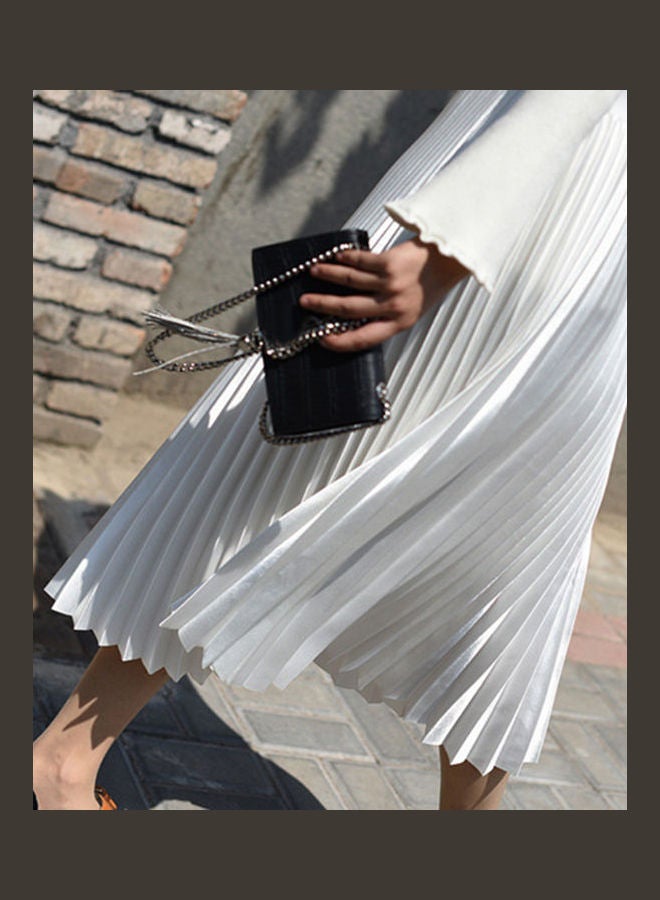 Generic - High Waist Elastic Band Maxi Long Pleated Skirt White - Image 1
