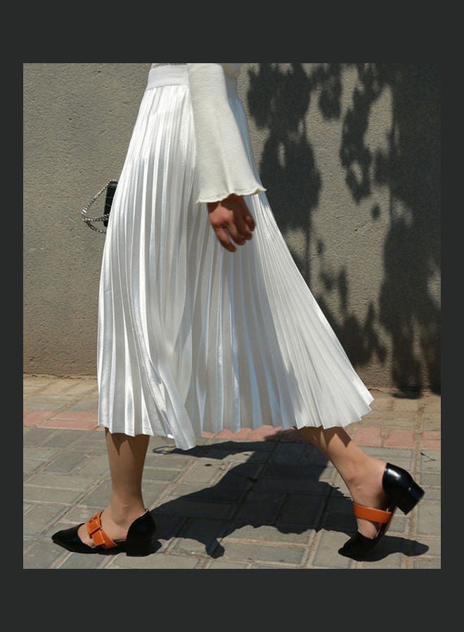 Generic - High Waist Elastic Band Maxi Long Pleated Skirt White - Image 1
