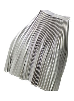 High Waist Elastic Band Maxi Long Pleated Skirt Light Gray