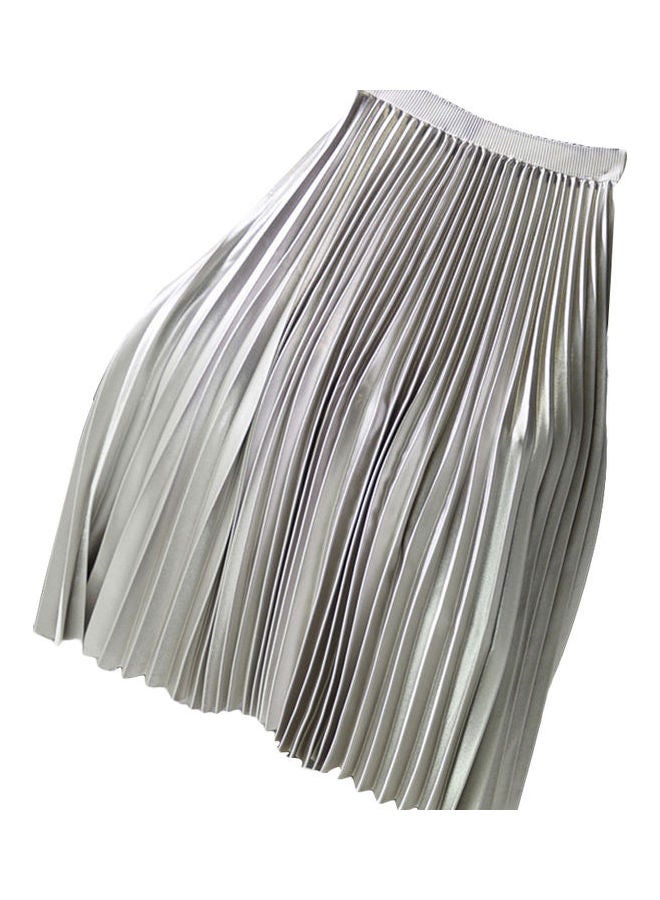 Generic - High Waist Elastic Band Maxi Long Pleated Skirt Light Gray - Image 1