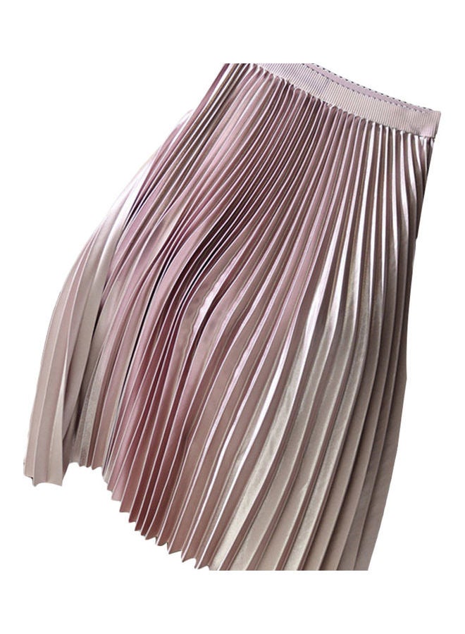 Generic - High Waist Elastic Band Maxi Long Pleated Skirt Pink - Image 1