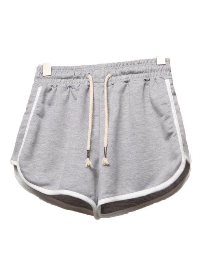 شورت بخصر مرتفع ورباط مطاطي فضفاض رمادي فاتح