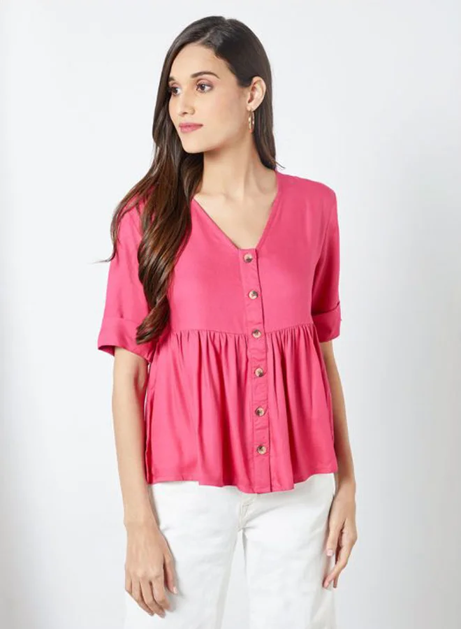 High Streets Buttoned Peplum Top