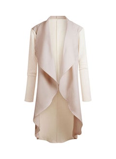 Generic Irregular Hem Open Front Long Sleeve Lapel Outwear Cardigan Beige 