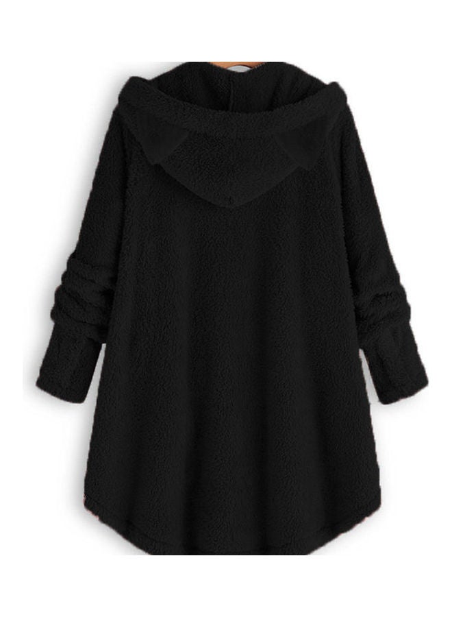 Generic - Winter Fleece Cat Ears Hooded Coat Buttons Jacket Black - Image 1