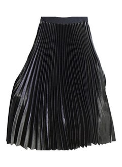 High Waist Elastic Band Maxi Long Pleated Skirt Black