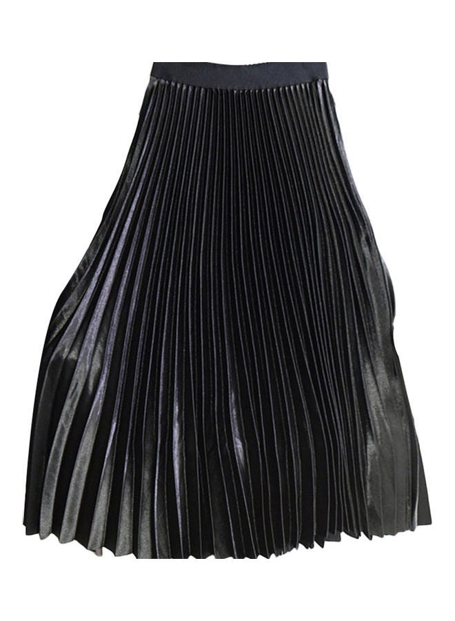 Generic - High Waist Elastic Band Maxi Long Pleated Skirt Black - Image 1