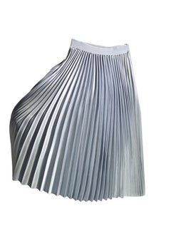 High Waist Elastic Band Maxi Long Pleated Skirt Light Blue