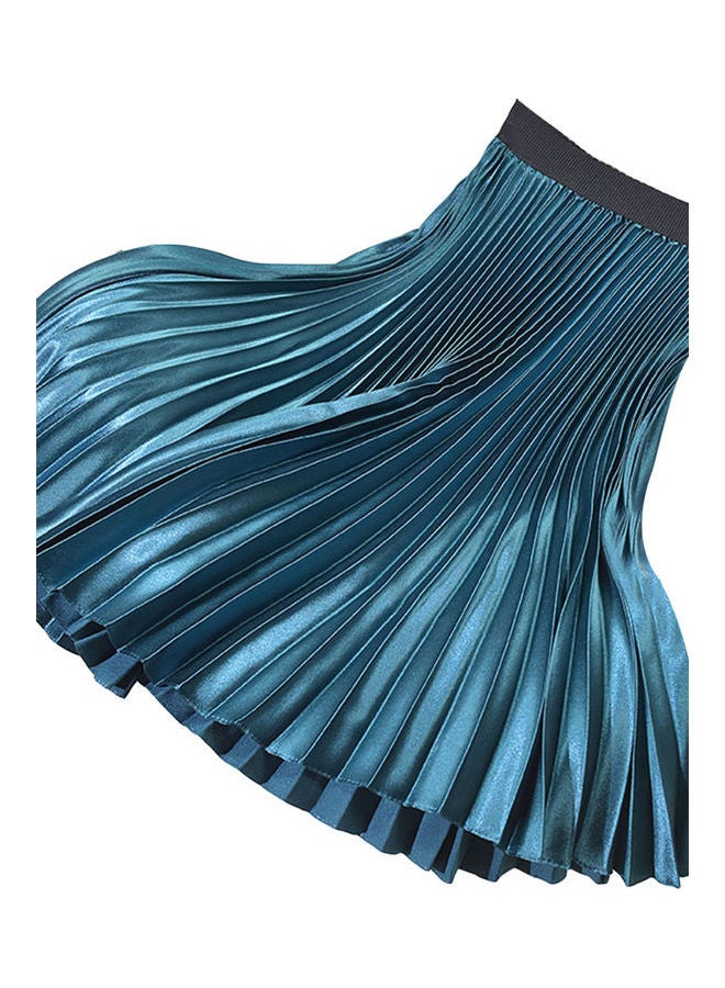 Generic - High Waist Elastic Band Maxi Long Pleated Skirt Peacock Blue - Image 1