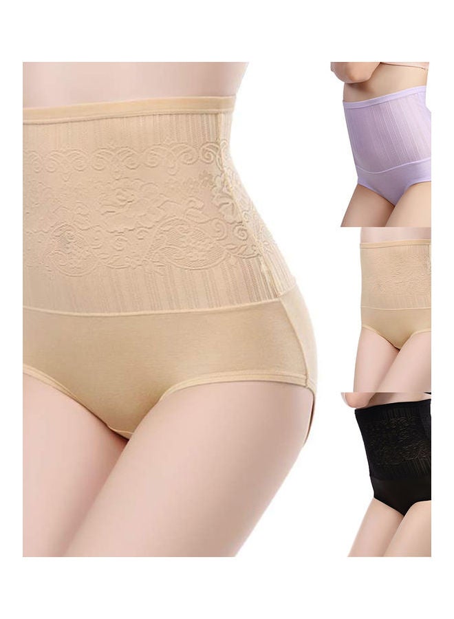Lace Hollow High Waist Seamless Hip Lift Shapewear Briefs Apricot - Image 2